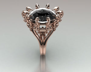Seahorse Ring by Lisa Lesunja, Rosé Gold 750 18K with 1 Black Brilliant Cut Diamond 11.75ct. 124 Black Brilliant Cut Diamonds 1.27ct. (7562)