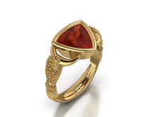Crabs Ring by Lisa Lesunja, Yellow Gold 750 18K Polish with 1 Trillion Cut Fire Opal 1.27ct. (7556)