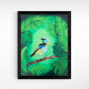 “Green Tanager  Ecuadorian Amazon Jungle" by Veronica Chandler, Acrylic on Canvas Board