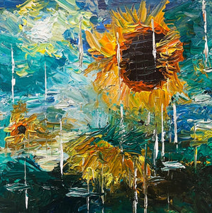 "Sunflowers in The Rain" Jinwenrui Ma, Acrylic on Canvas