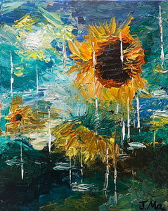 "Sunflowers in The Rain" Jinwenrui Ma, Acrylic on Canvas