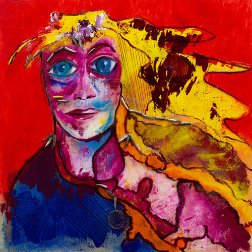 Lorsque le Visage Devient Langage / When the Expression of the Face Becomes Language by Carole Yvonne Richard, Acrylic, Jewelry and Epoxy on Wood Panel