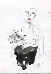 Boy with Flowers by Rebecca Russo, Drawing on Paper