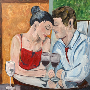 "Wine Lovers" by Benita Garvin, Acrylic and Oil on 3⁄4 Box Canvas