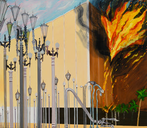 LACMA Fire by Susan Lizotte, Oil on Canvas