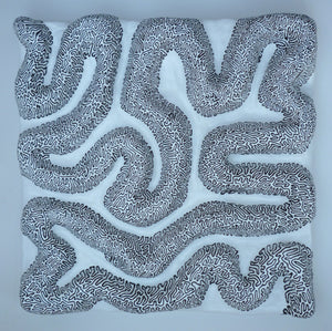 Black Squiggle on White Landscape by William Lindsay, Mixed Media on Canvas