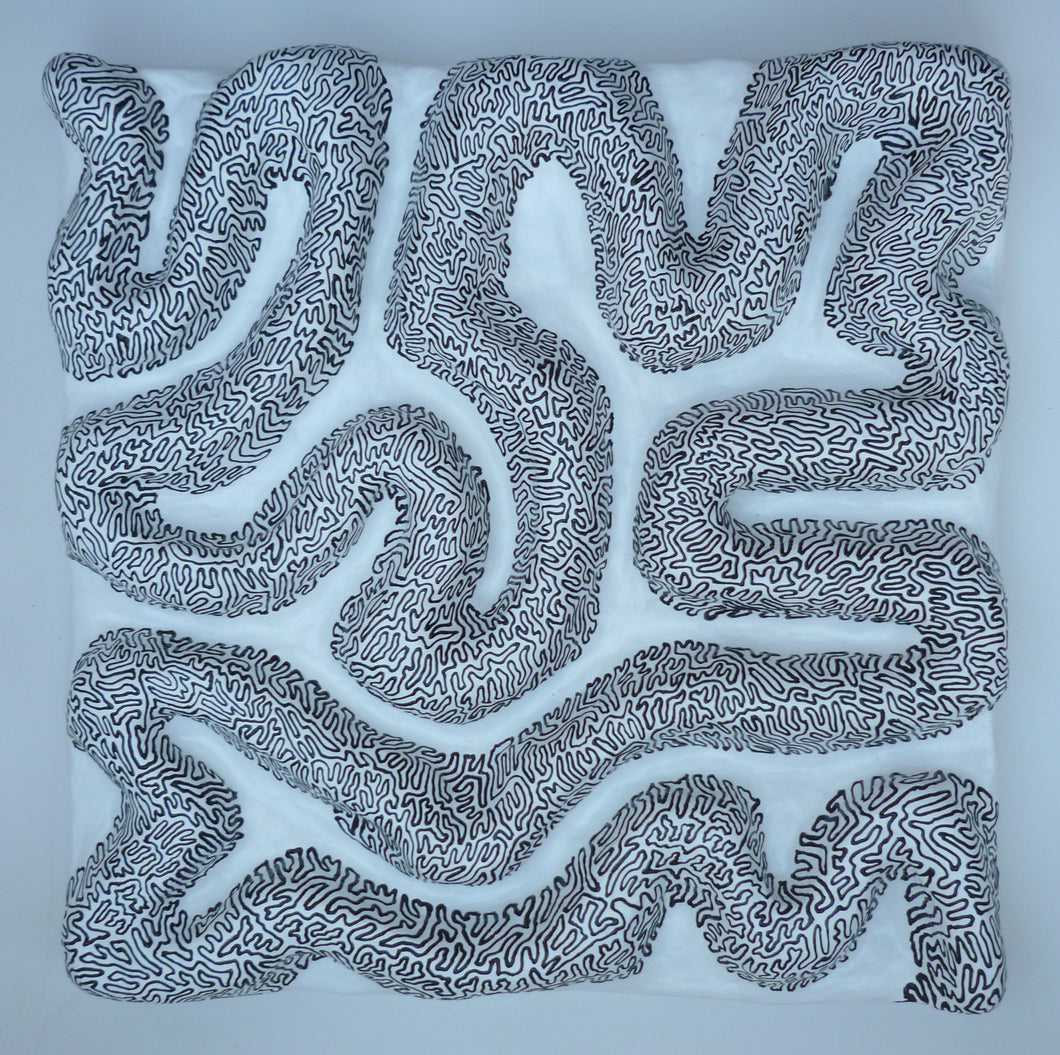 Black Squiggle on White Landscape by William Lindsay, Mixed Media on Canvas