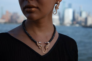 Seahorse Necklace Ocean by Lisa Lesunja, Rose Gold, Black Diamonds, and Rose Cut Diamonds (7565)