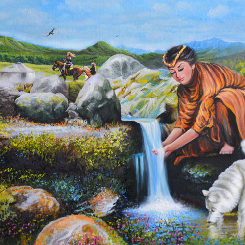 A Girl at the Spring by Abdul Razzak Zaarur, Acrylic on Canvas