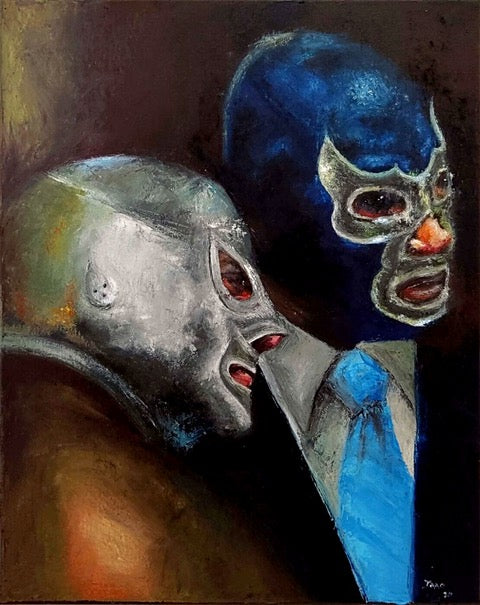 El Santo y Blue Demon by Joao Quiroz, Oil on Canvas