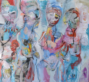 "Modern Family" By Giselle Fenig, Mixed Media on Canvas
