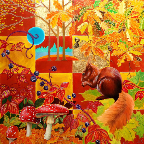Folky Oaky Fall by Jo Van Kampen, Mixed Media on Canvas