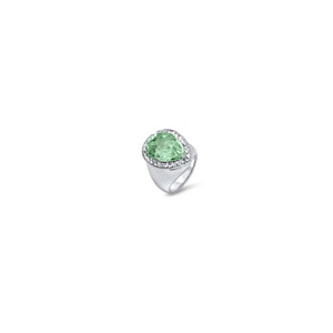 Waves Ring by Lisa Lesunja, Platinum 950 with 1 Light Green Drop Cut Emerald and 28 White Brilliants 0.59ct. (7483)