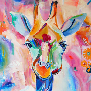 Naughty Giraffe By Alanna Eakin, Mixed Media On Canvas