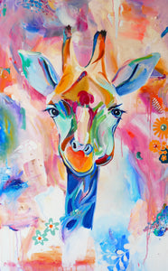 Naughty Giraffe By Alanna Eakin, Mixed Media On Canvas