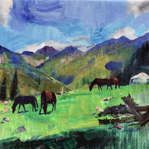 Horses at the Foot of Tianshan by Wang Lei, Acrylic on Canvas