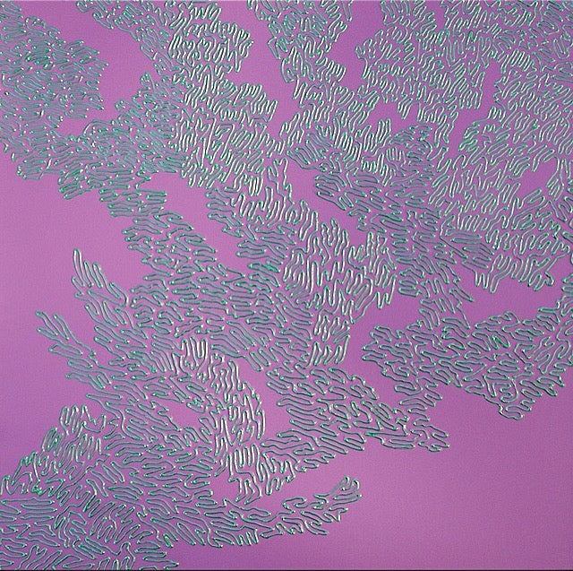 Metallic Green Squiggle on Light Magenta by William Lindsay, Mixed Media on Canvas