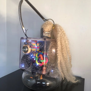 Brain on Wheels by Daniele Pollitz, Assemblage of Found Objects with LED Lights