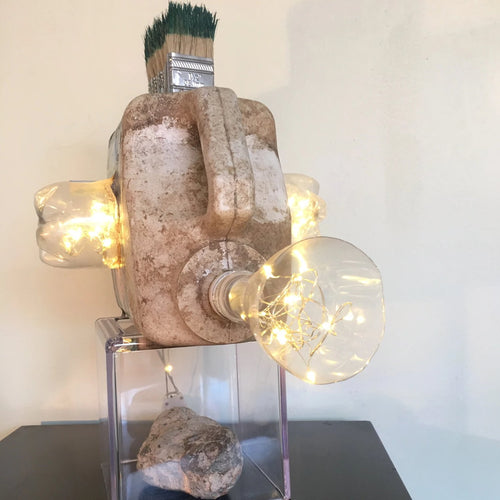 Moai by Daniele Pollitz, Assemblage of Found Objects with LED Lights