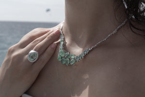 Waves Necklace by Lisa Lesunja, White Gold 750 18K with 25 Paraiba Tourmaline 28.4ct. and 207 White Brilliants 4.98ct. (7521)