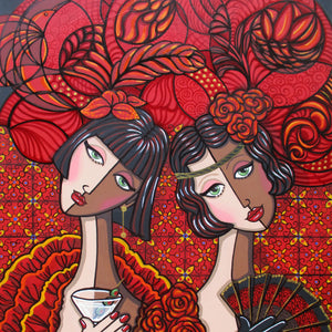 Flamenco Flappers by Jacqui Miller, Acrylic on Canvas
