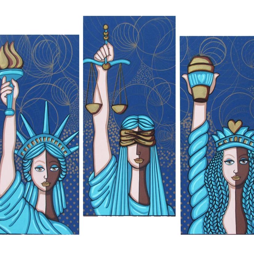 Liberty, Justice and Starbucks for All by Jacqui Miller, Acrylic on Canvas