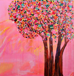 "A Tree Brings Blossom Flowers And Happiness" By Jasreet Kaur, Acrylic on Canvas