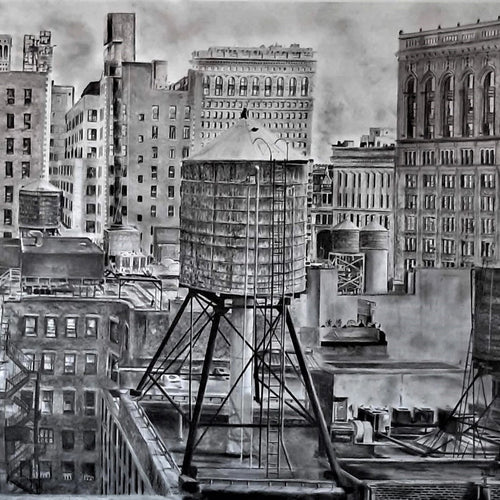 NY Rambling: Large Panel E by Miriam Innes, Charcoal on Fabriano