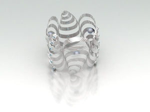 Oysters Bracelet by Lisa Lesunja, White gold 750 18K with 18 Brilliant Cut Blue Diamonds 2.21ct. And 3 South Sea Pearls (7549)