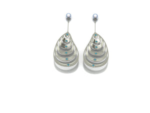 Oysters Earrings by Lisa Lesunja, White Gold 750 18K with 12 Blue Brilliant Cut Diamonds 1.42ct. and 2 South Sea Pearls (7550)
