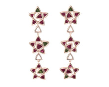 Seastars Earring by Lisa Lesunja, Rosé Gold 750 18K with 6 Green and 30 Pink Trillion Cut Tourmaline 15.16ct. and 60 White Brilliant 0.12ct. (7560)