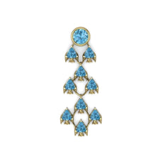 Fish Earring by Lisa Lesunja, Yellow Gold 750 18K with 9 Blue Trillion Cut Topaz 6.3ct. and 1 Blue Brilliant Cut Topaz 3.07ct. (7574)