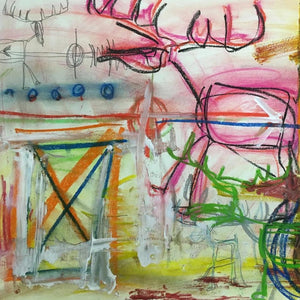 Pink Deer/ Green Deer with the Little Ones by Sarah Fox Wangler, Mixed Media on Paper