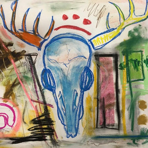 Pink Deer Skull Experiment by Sarah Fox Wangler, Mixed Media on Paper
