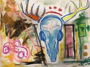 Pink Deer Skull Experiment by Sarah Fox Wangler, Mixed Media on Paper