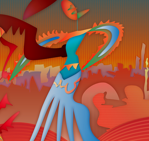 “When We Meet Everything is Happiness, Joy and Fantasy” By Gustavo Rojas, Digital Painting on Canvas