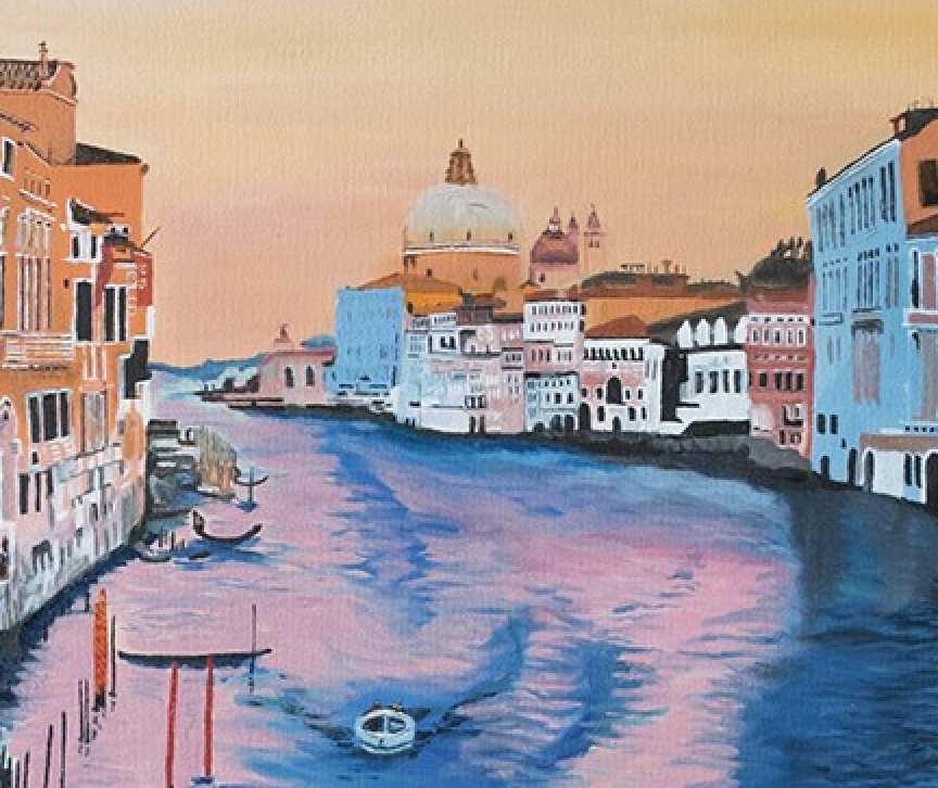 “Venice While Sunset” By Claudia Luethi, Oil on Canvas