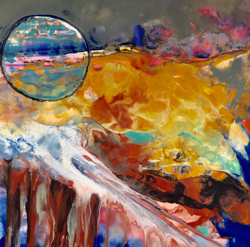 Moon Bubble by Caryl Gordon, Mixed Media Encaustic on Wood Panel