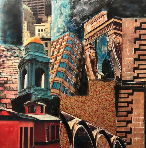 Society Reflects by Caryl Gordon, Mixed Media Encaustic on Wood Panel