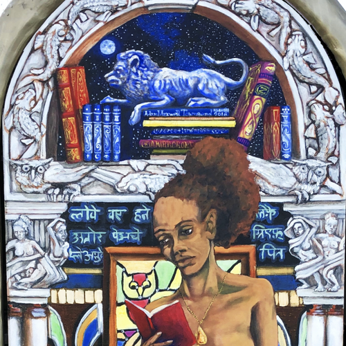 Vanna and the Celestial Jukebox (fates #1) by Adam Townsend, Oil on canvas-wrapped panel