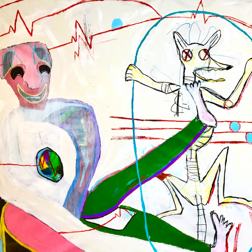 Doctor Dog by DL, Mixed Media on Canvas