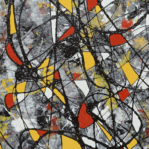 Irregular shapes in red and yellow by Bas Bongers, Acrylic on Canvas