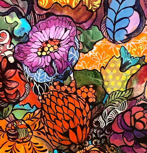“Floral Fracas” By Norma Akkelian, Acrylic on Canvas