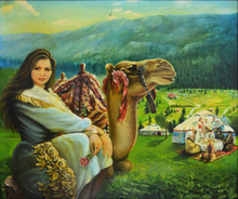 Girl With a Camel by Abdul Razzak Zaarur, Oil on Canvas