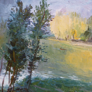 Pearl Lake in the Western Suburbs of Beijing by Jiqun Chen, Oil on Canvas Board