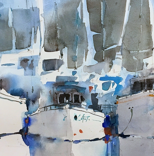 “Boats and Reflections” By Luis Camara, Watercolor on Hot Pressed Paper