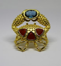 Crab Double Ring by Lisa Lesunja, Silver 925 Gold Plated 3 Fire Opals 4.8ct. and a Blue Topas 8.05ct. (7593)