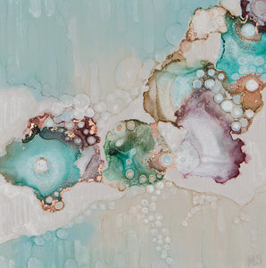 Turquoise Snowfall by Mishel Schwartz, Alcohol Ink on Yupo Paper