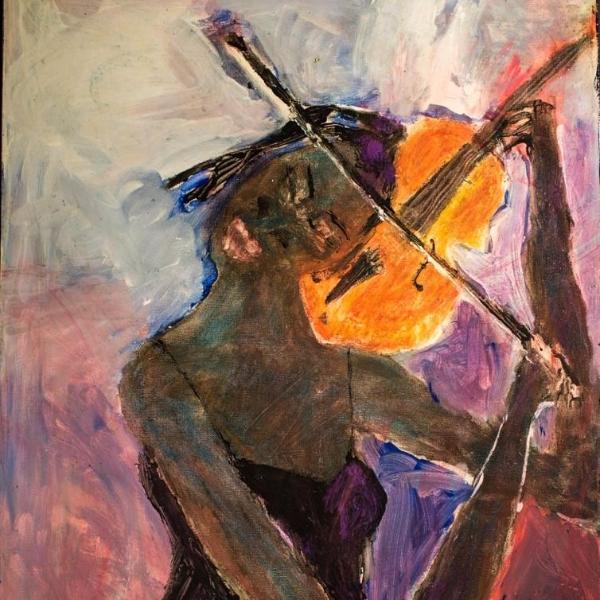 Woman Playing Violin by Jerome Wright, Mixed Media on Canvas