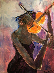 Woman Playing Violin by Jerome Wright, Mixed Media on Canvas